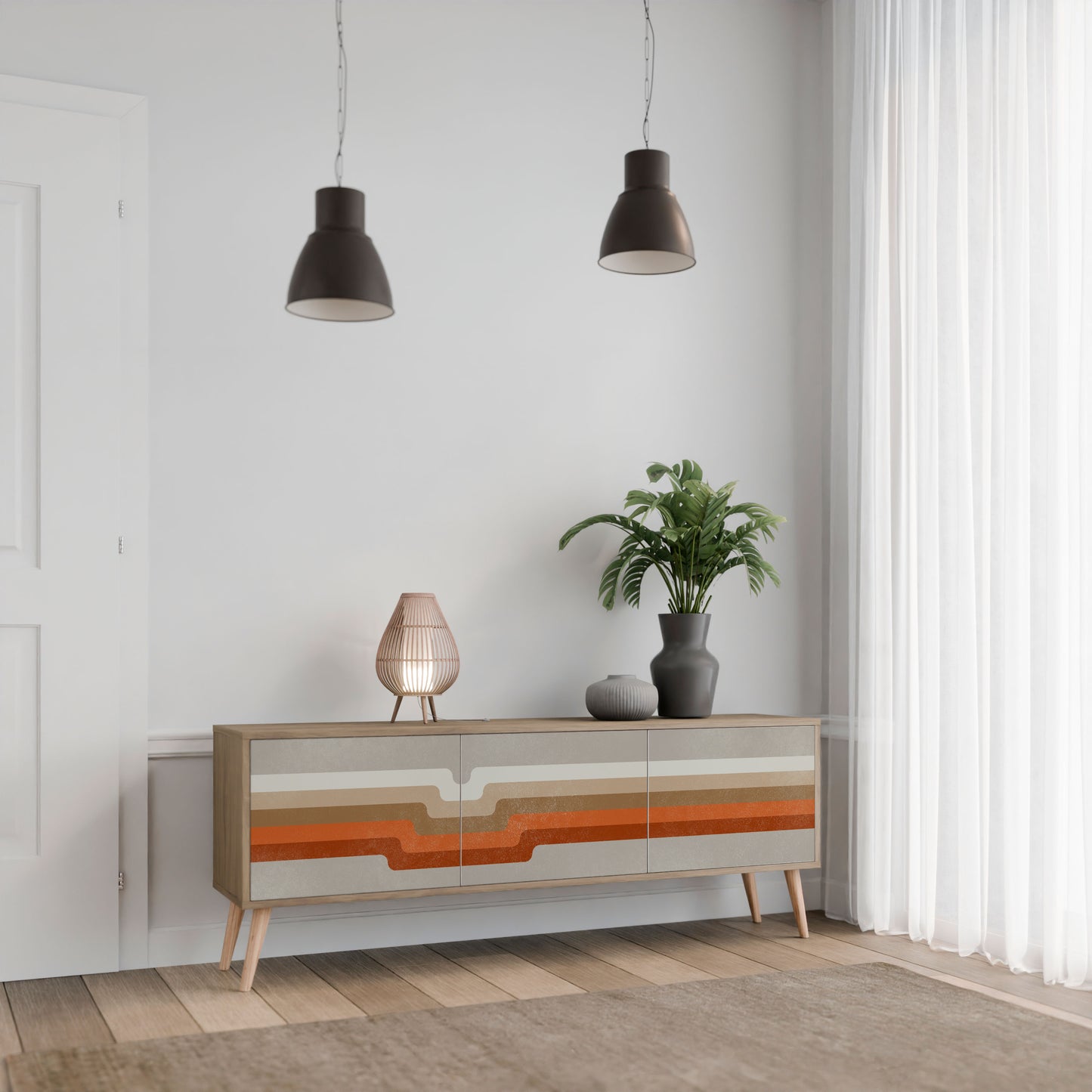 PECULIAR TRAIL 3-Door TV Stand in Oak Effect