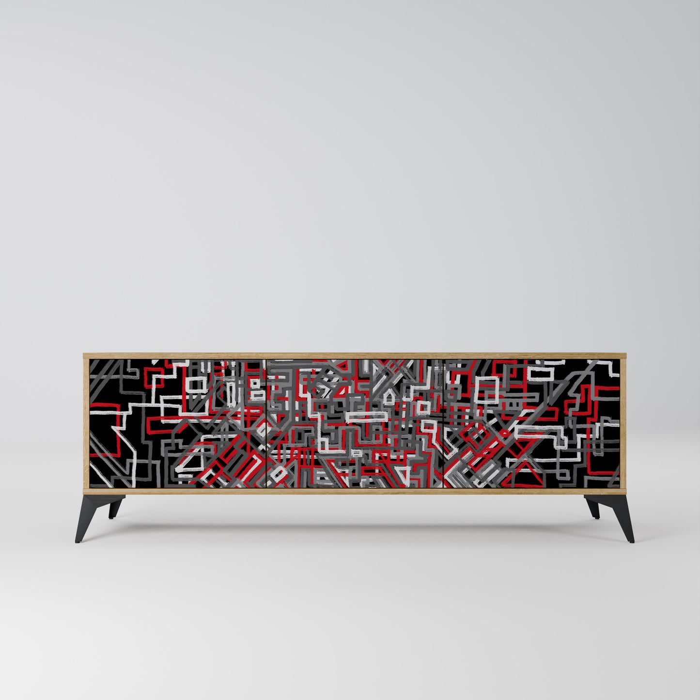 BROKEN LINES 3-Door TV Stand in Oak Effect