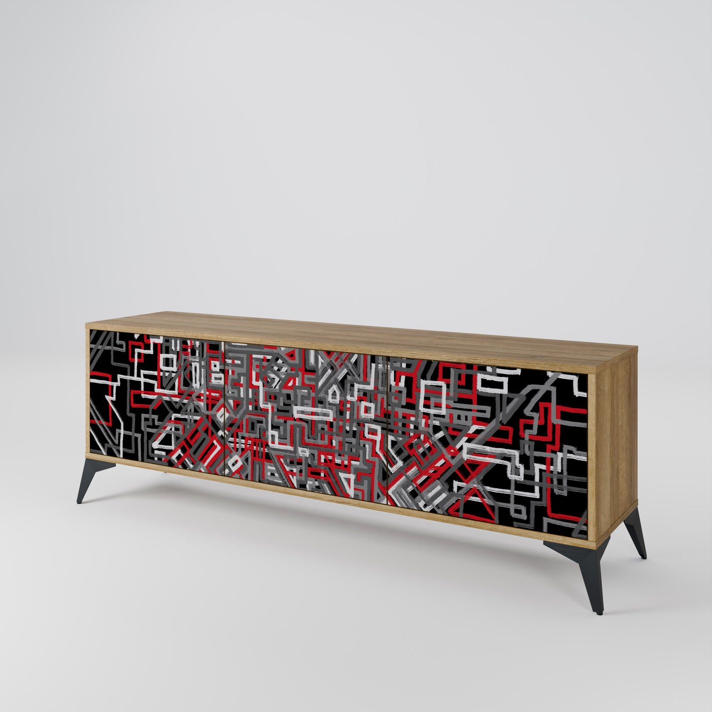 BROKEN LINES 3-Door TV Stand in Oak Effect