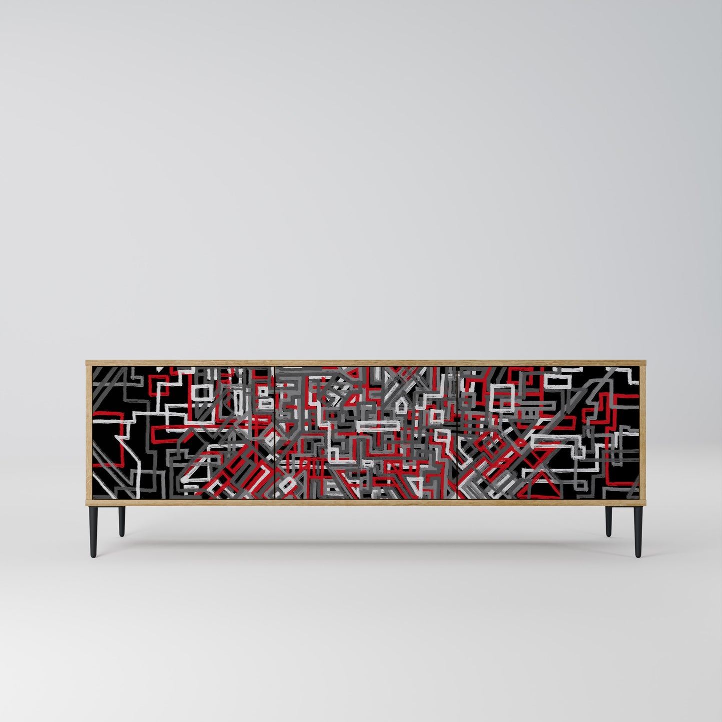 BROKEN LINES 3-Door TV Stand in Oak Effect