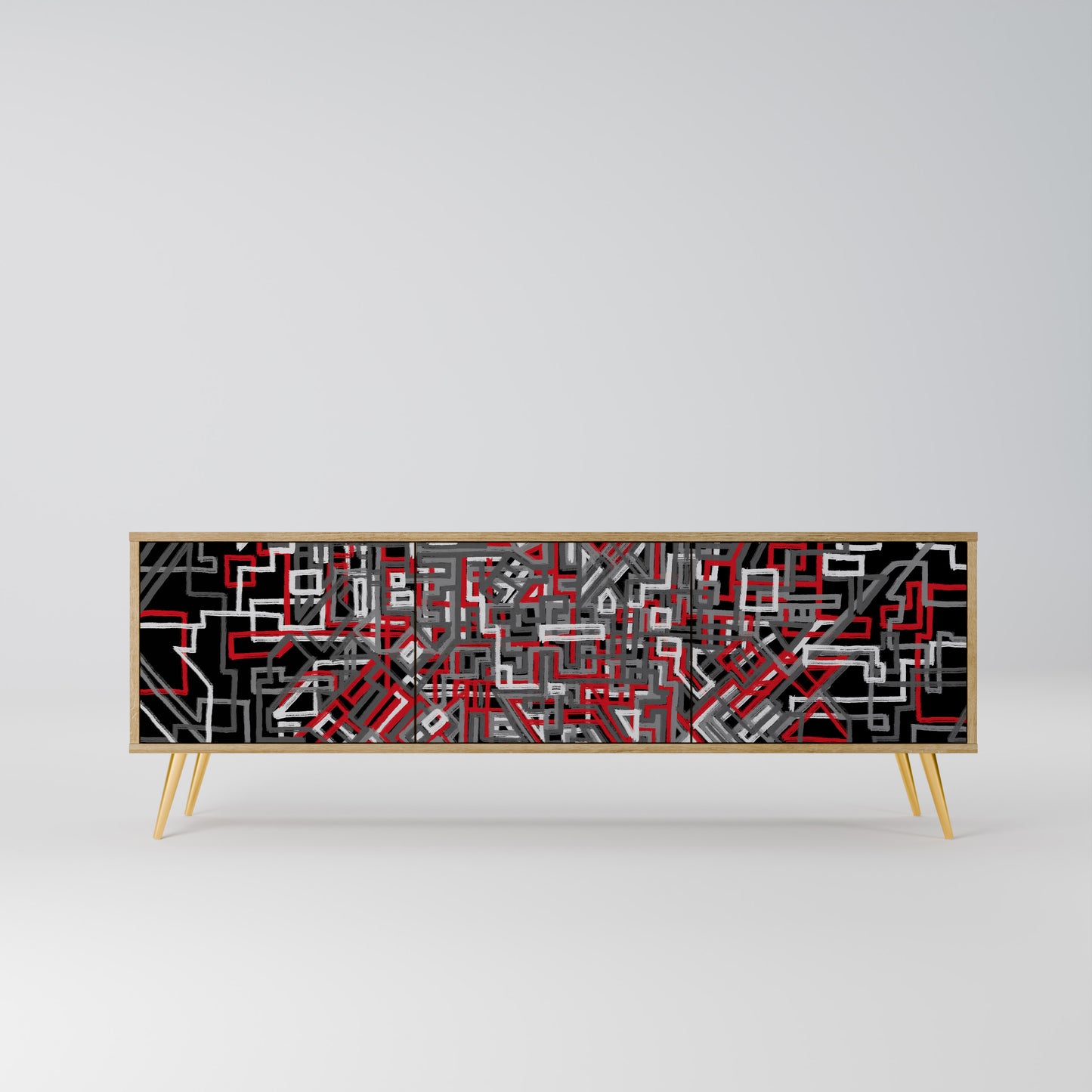 BROKEN LINES 3-Door TV Stand in Oak Effect