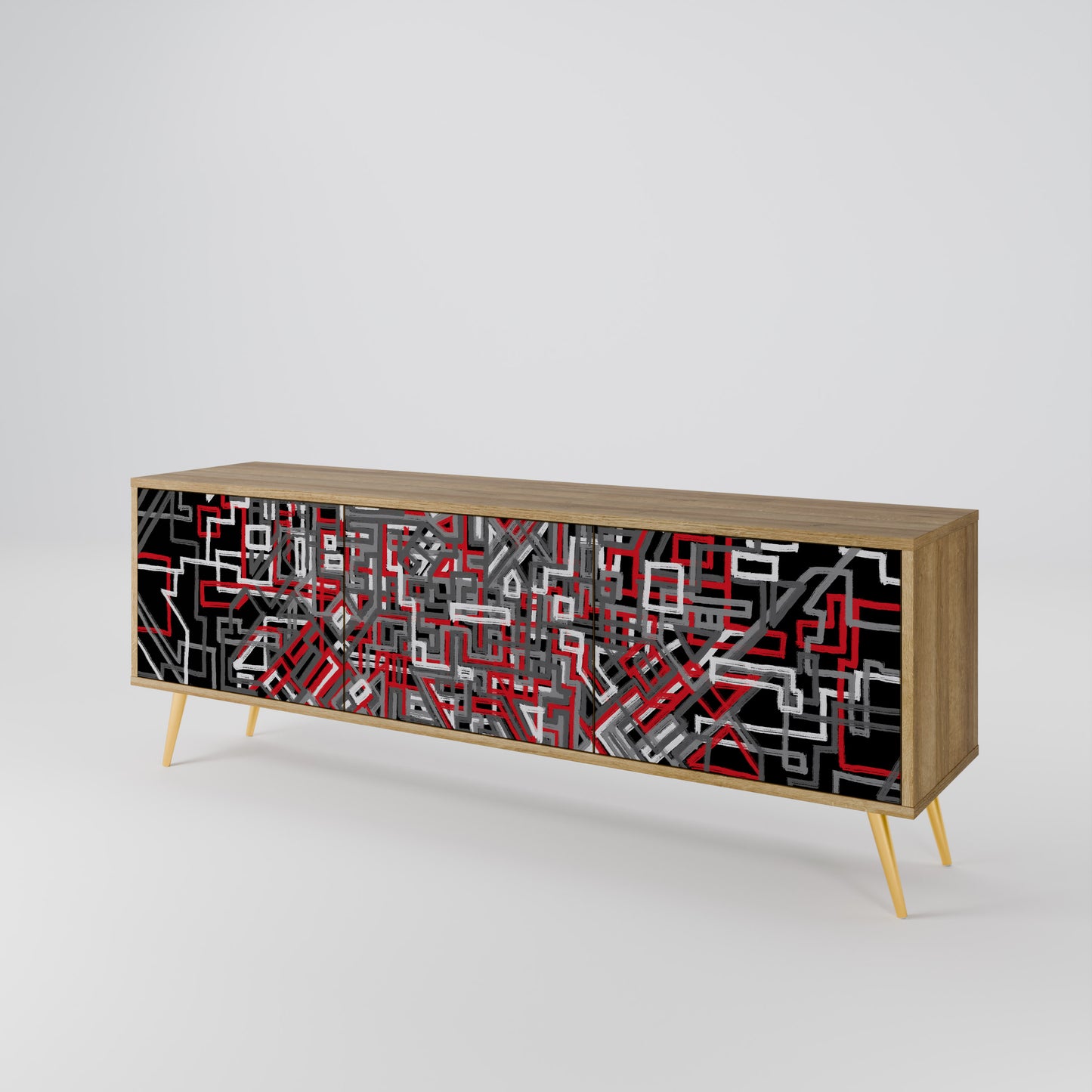 BROKEN LINES 3-Door TV Stand in Oak Effect