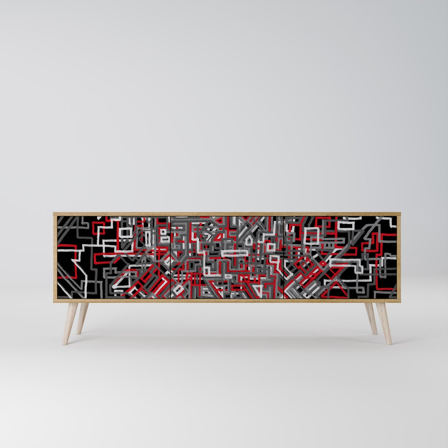 BROKEN LINES 3-Door TV Stand in Oak Effect