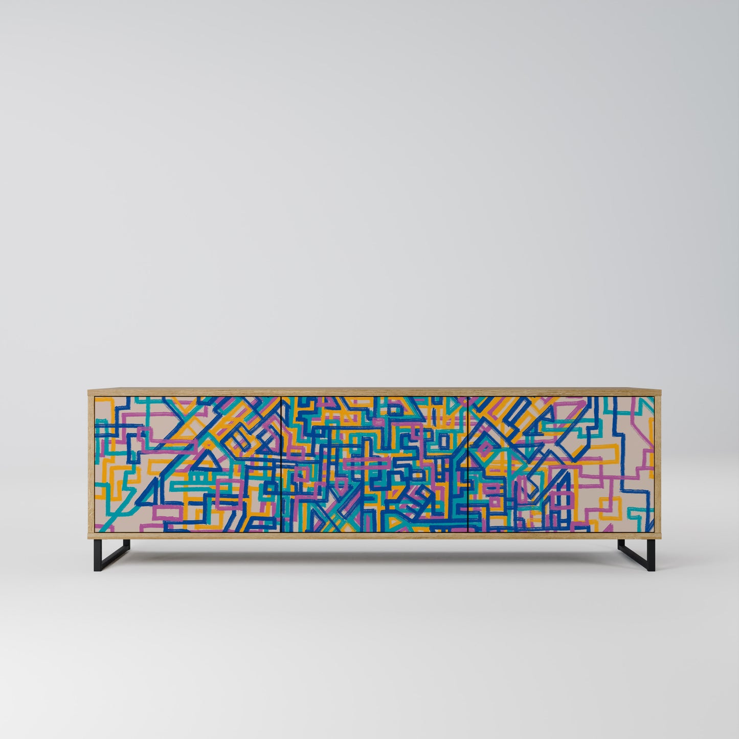 MEMORIES MAP 3-Door TV Stand in Oak Effect