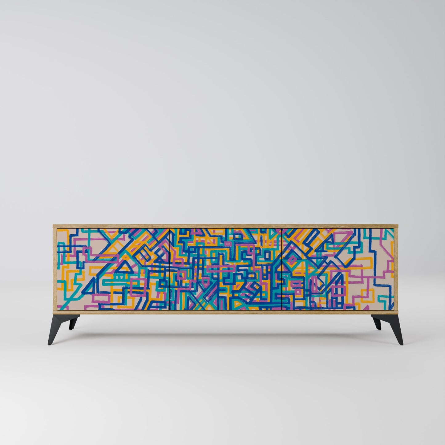 MEMORIES MAP 3-Door TV Stand in Oak Effect