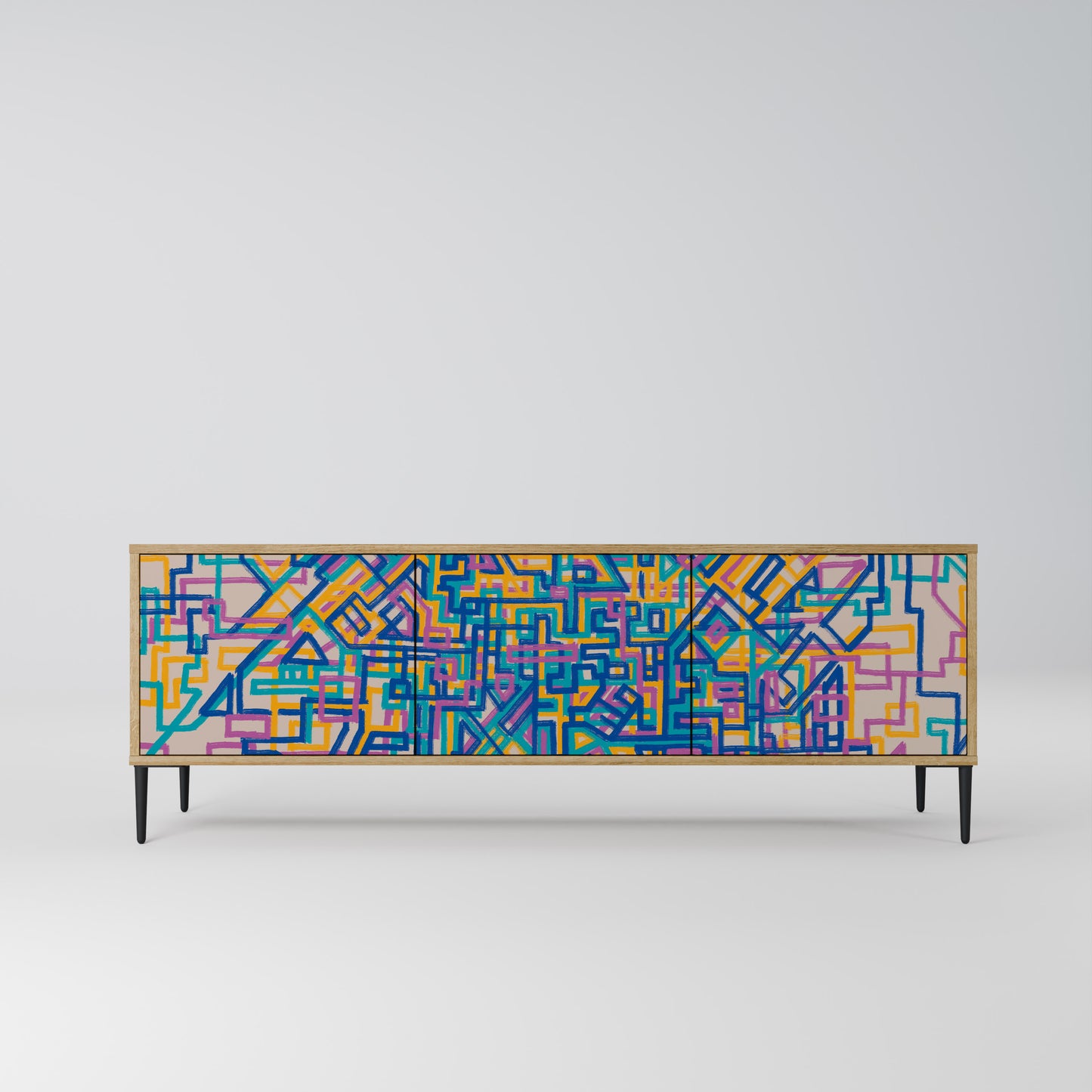 MEMORIES MAP 3-Door TV Stand in Oak Effect