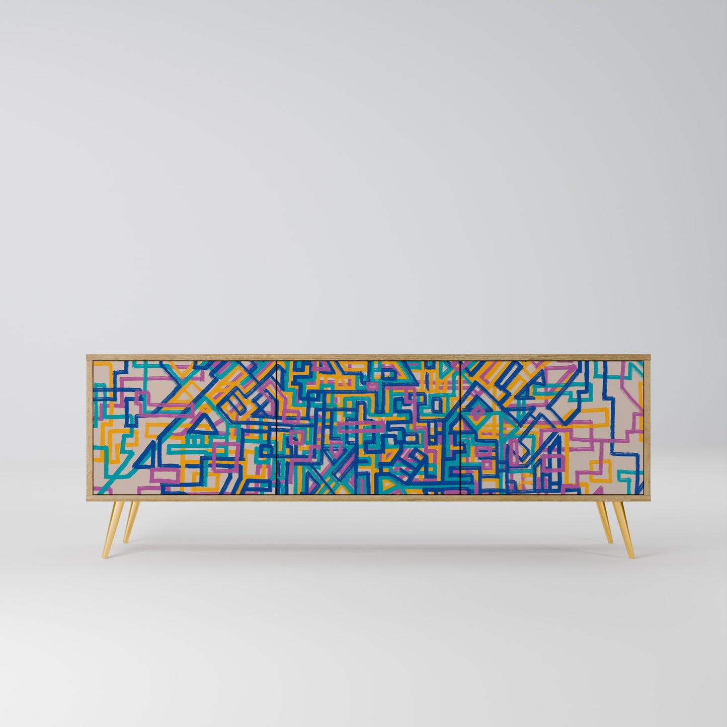 MEMORIES MAP 3-Door TV Stand in Oak Effect
