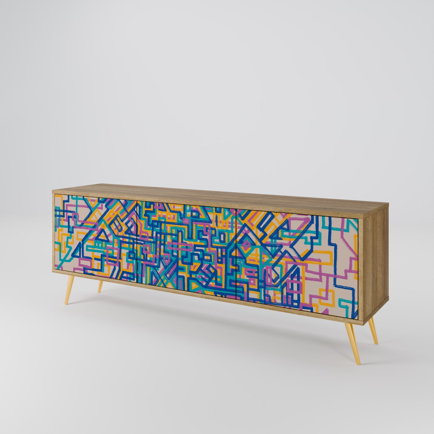 MEMORIES MAP 3-Door TV Stand in Oak Effect