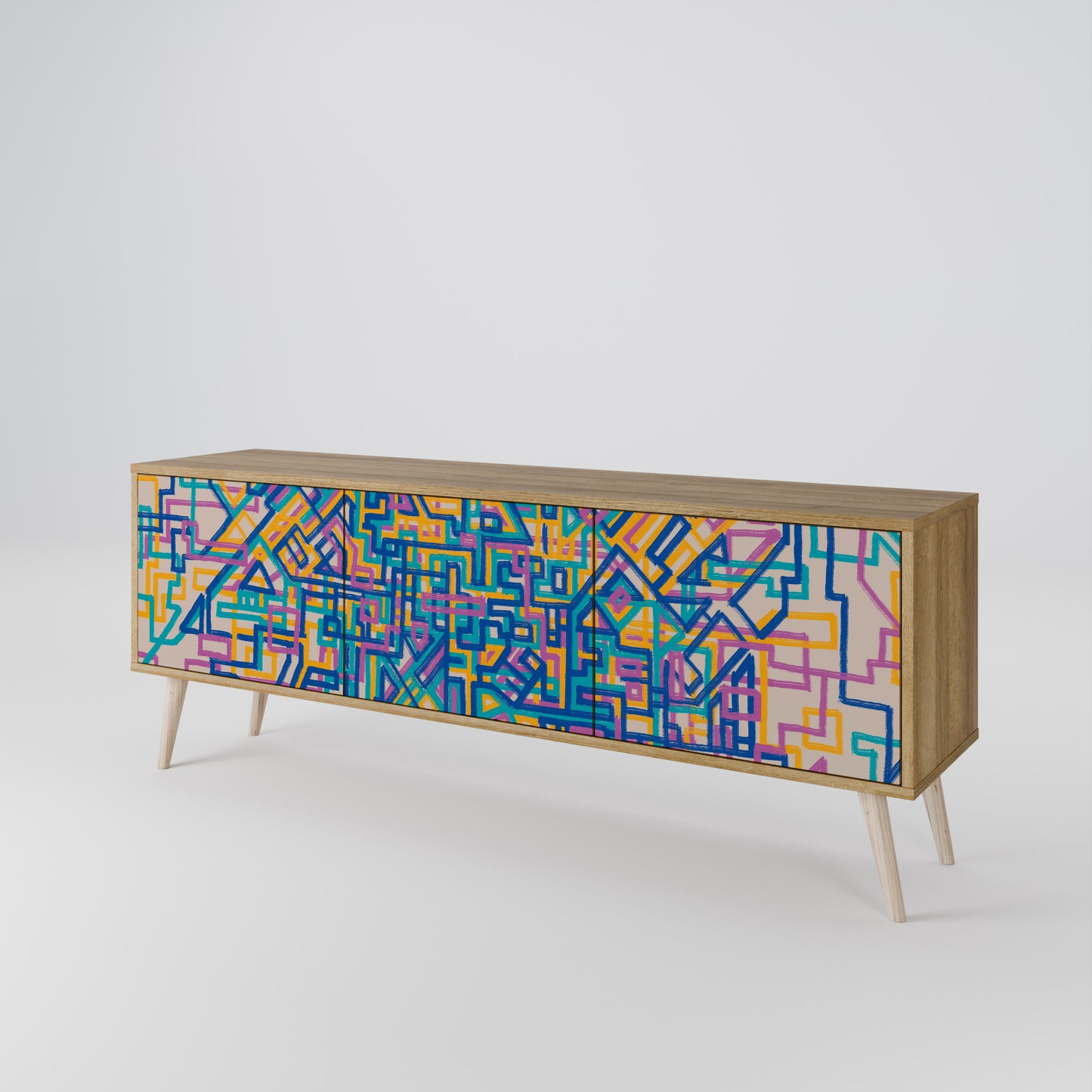 MEMORIES MAP 3-Door TV Stand in Oak Effect