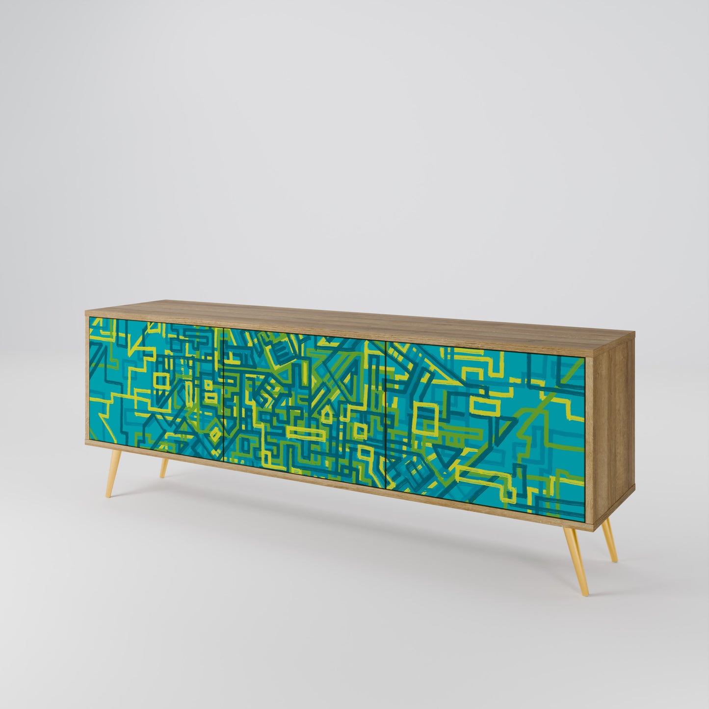 NOSTALGIC MEMORIES 3-Door TV Stand in Oak Effect