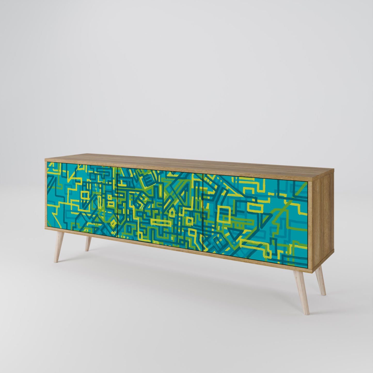 NOSTALGIC MEMORIES 3-Door TV Stand in Oak Effect