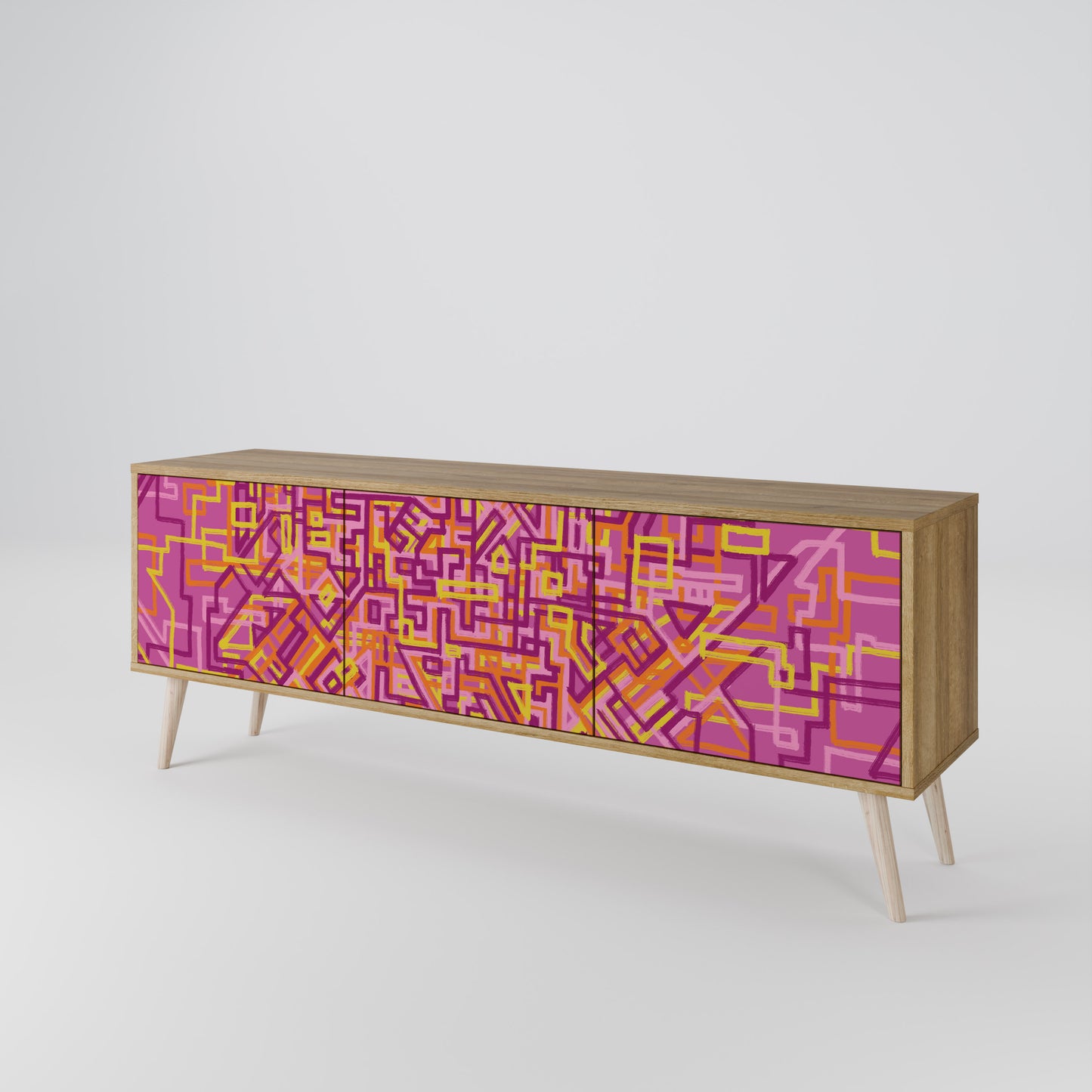LOVELY MEMORIES 3-Door TV Stand in Oak Effect