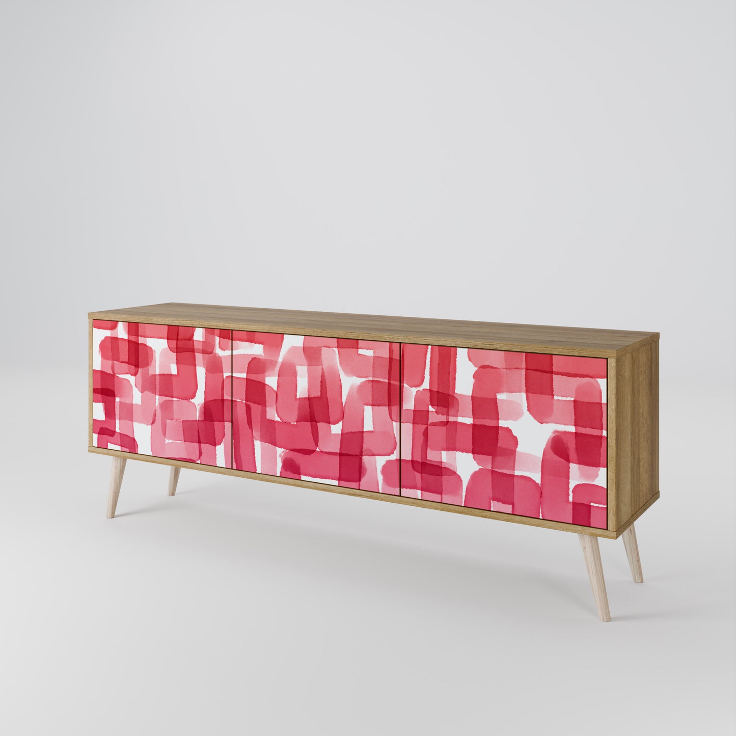 KALEIDOSCOPIC CUBISM 3-Door TV Stand in Oak Effect