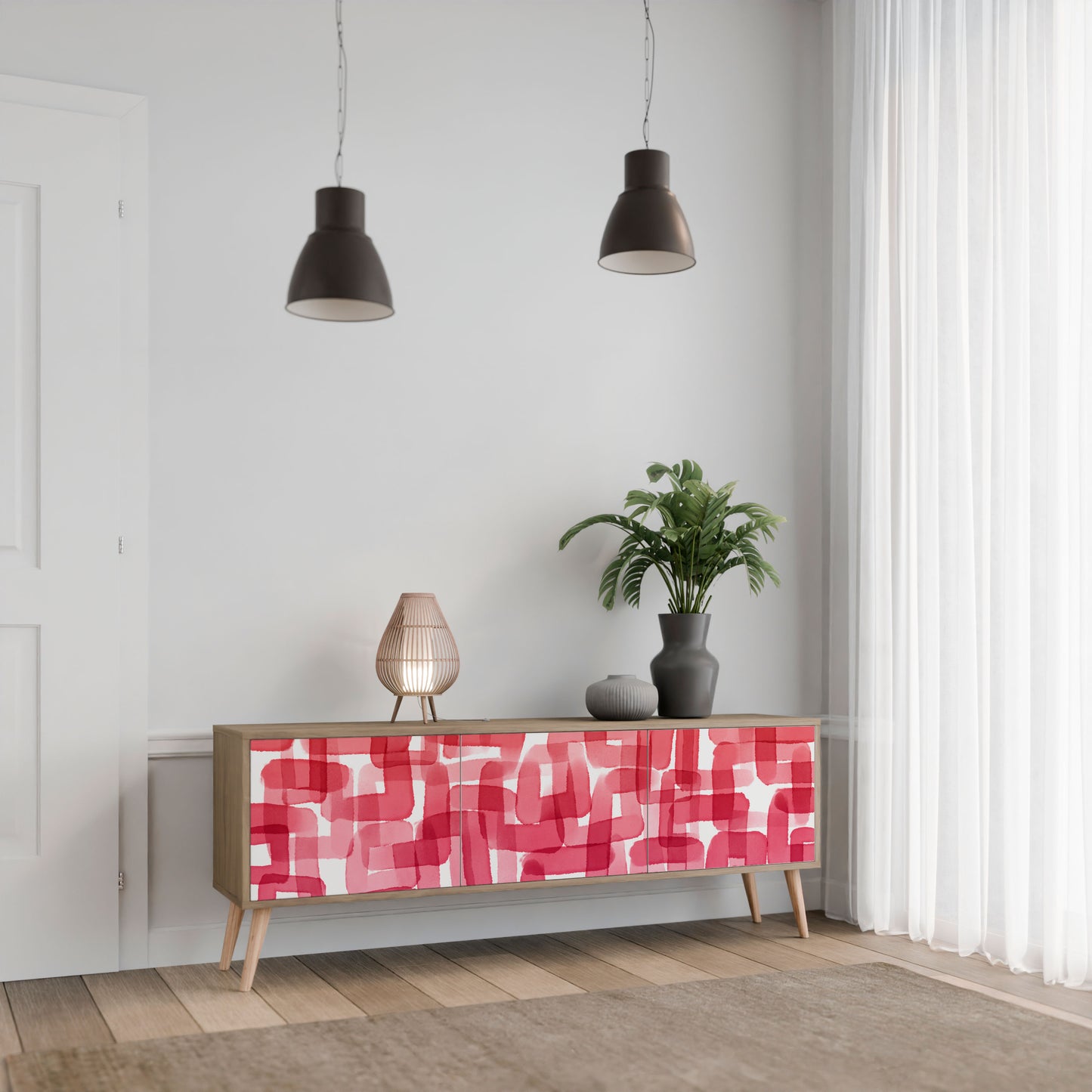KALEIDOSCOPIC CUBISM 3-Door TV Stand in Oak Effect