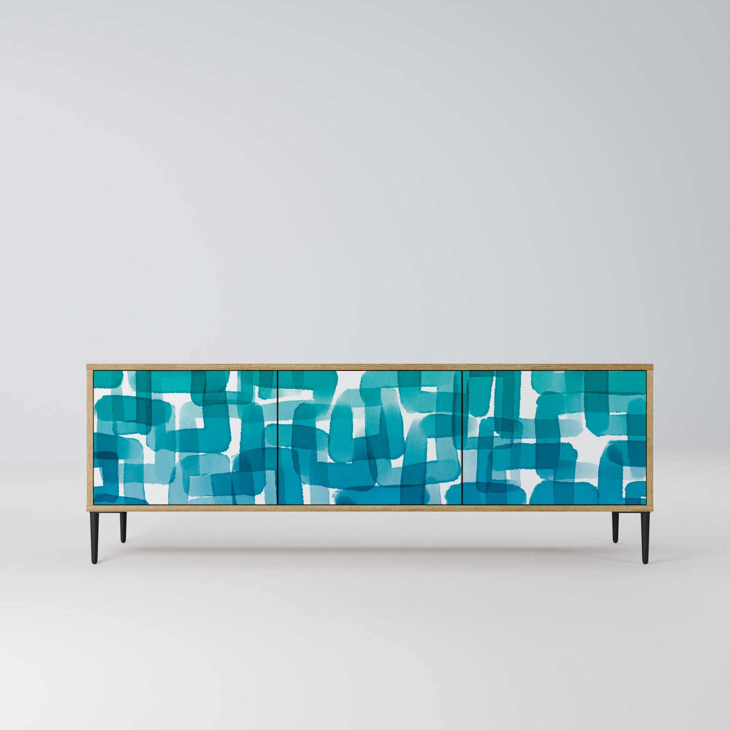 TURQUOISE RECTANGLES 3-Door TV Stand in Oak Effect