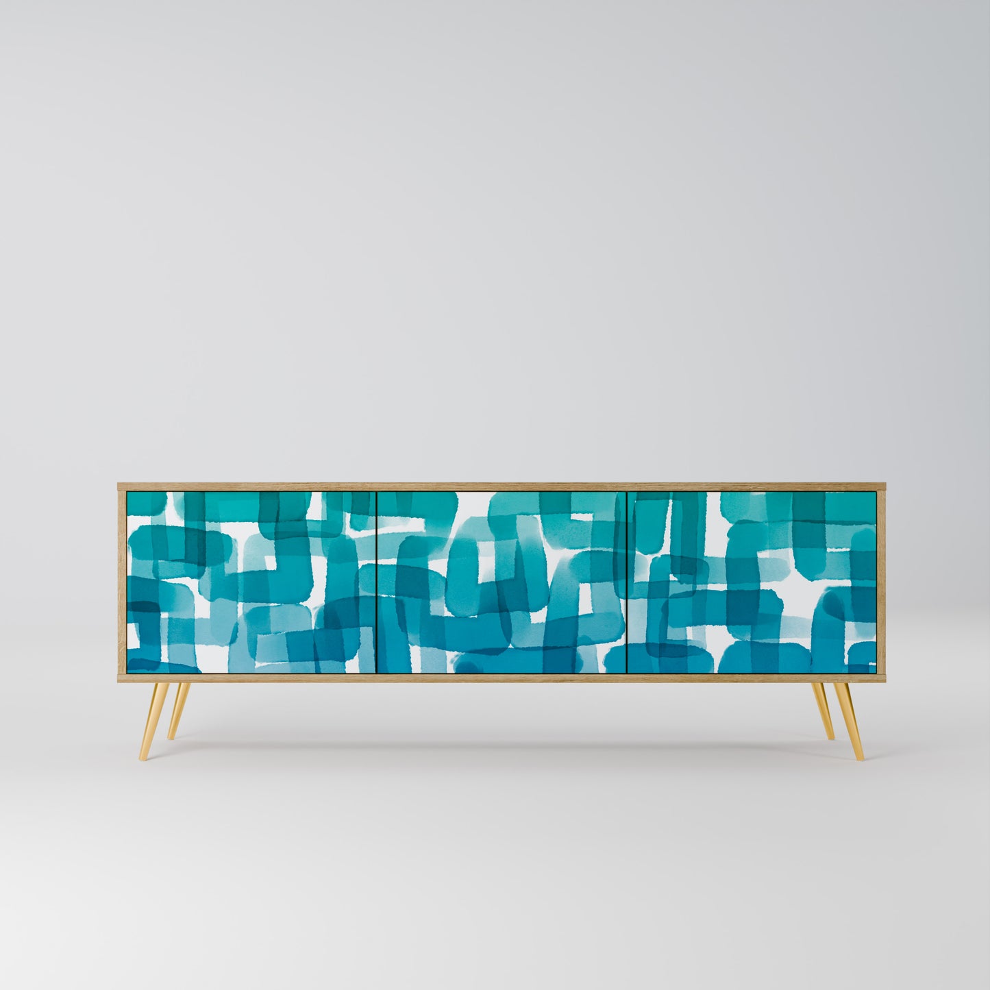 TURQUOISE RECTANGLES 3-Door TV Stand in Oak Effect