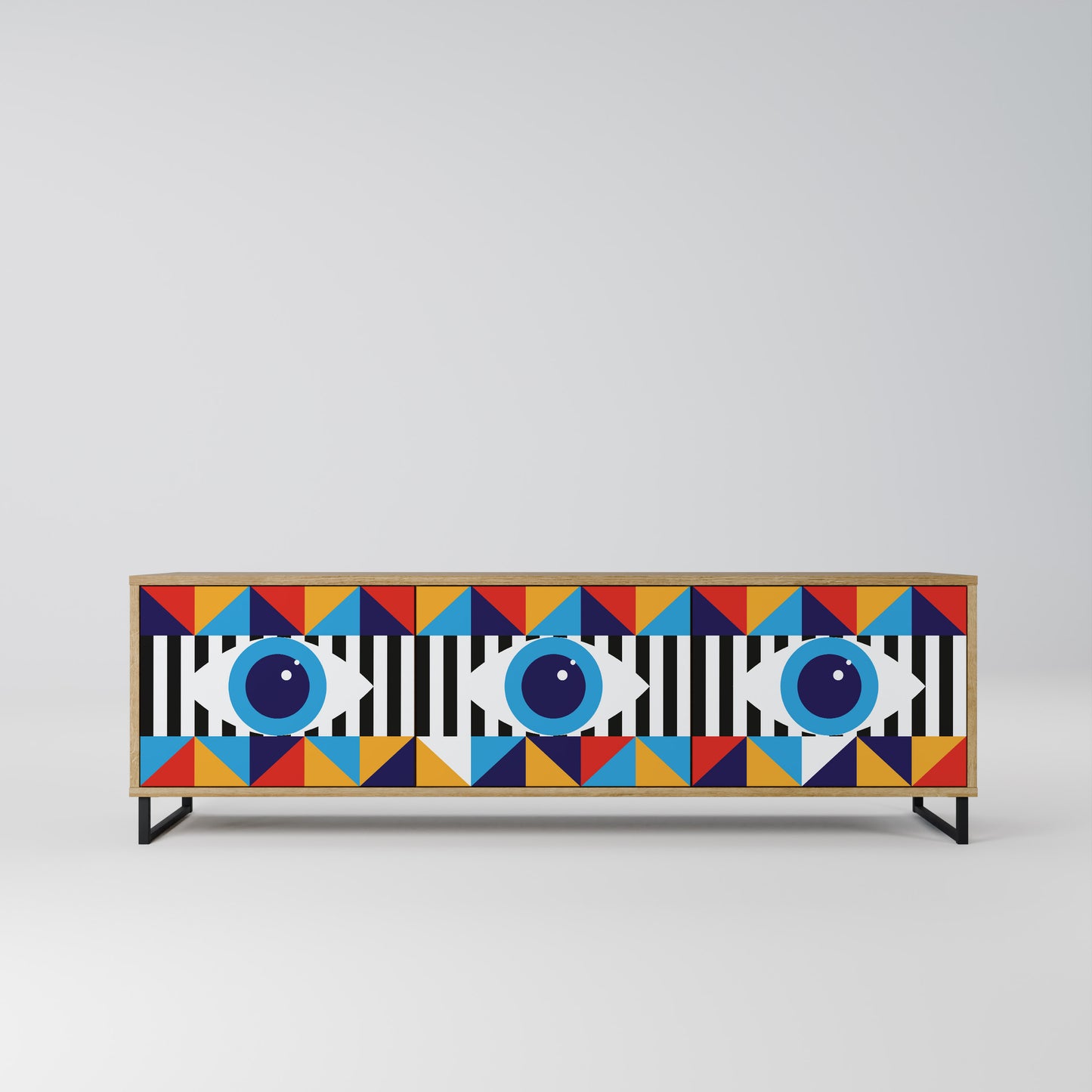 ABSTRACTION AND GEOMETRY 3-Door TV Stand in Oak Effect