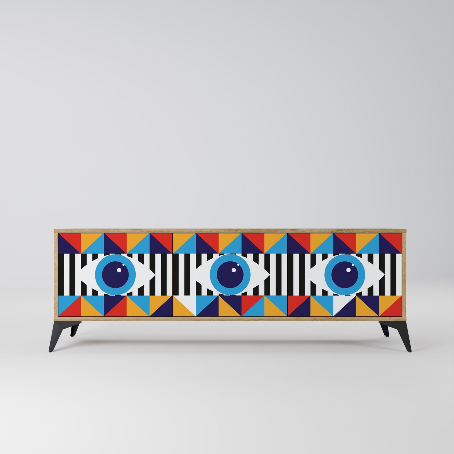 ABSTRACTION AND GEOMETRY 3-Door TV Stand in Oak Effect
