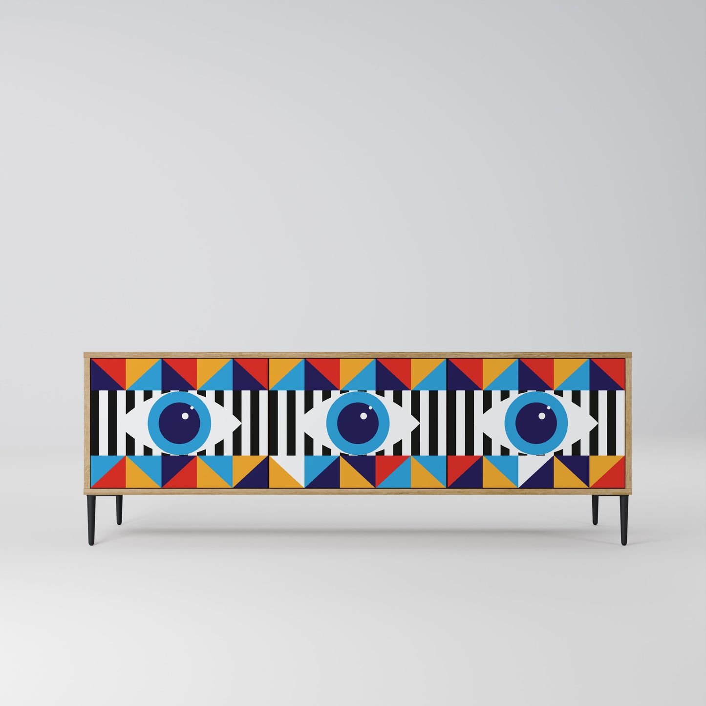 ABSTRACTION AND GEOMETRY 3-Door TV Stand in Oak Effect