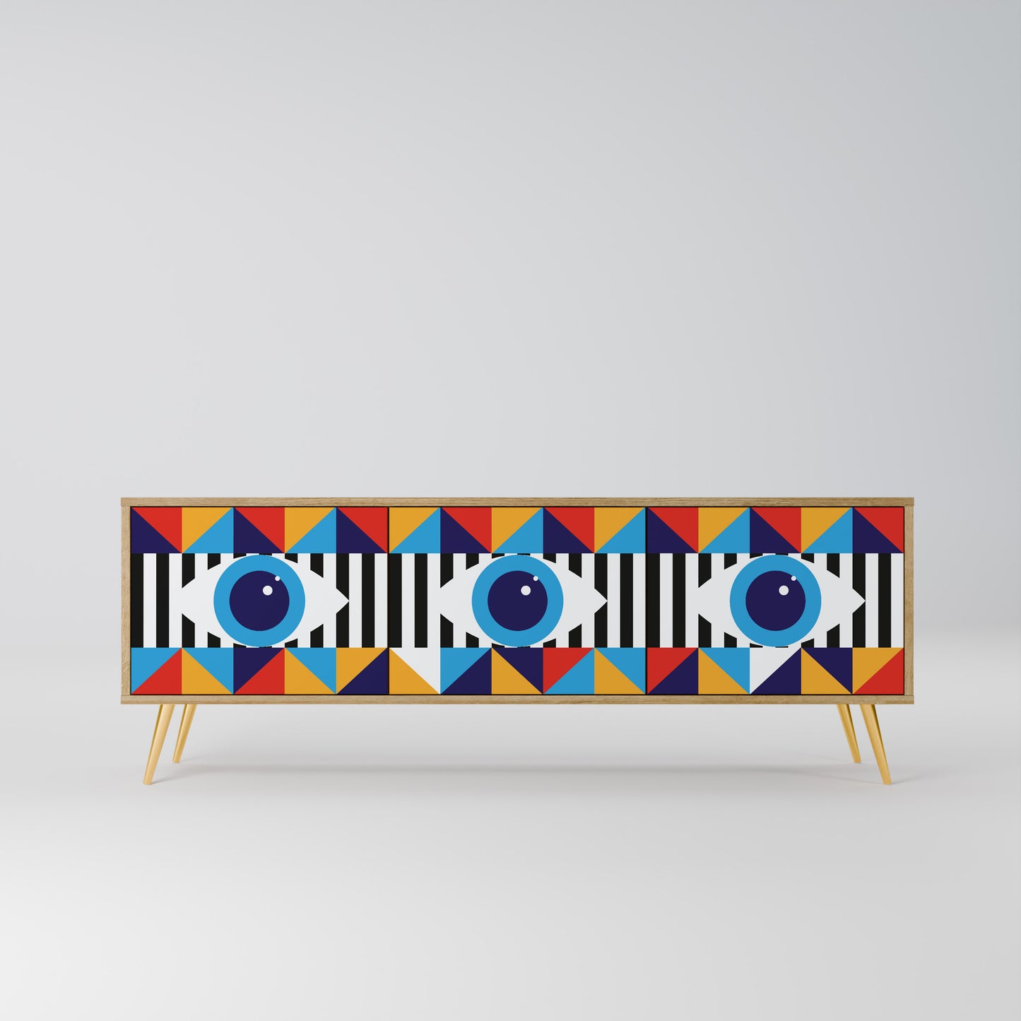 ABSTRACTION AND GEOMETRY 3-Door TV Stand in Oak Effect
