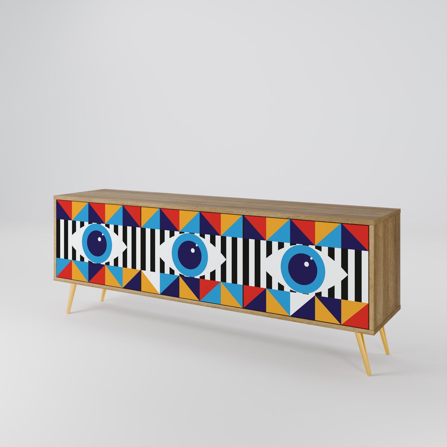 ABSTRACTION AND GEOMETRY 3-Door TV Stand in Oak Effect