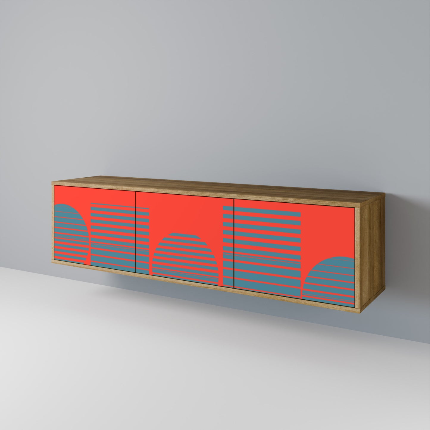 RISING GEOMETRY STARS 3-Door TV Stand in Oak Effect