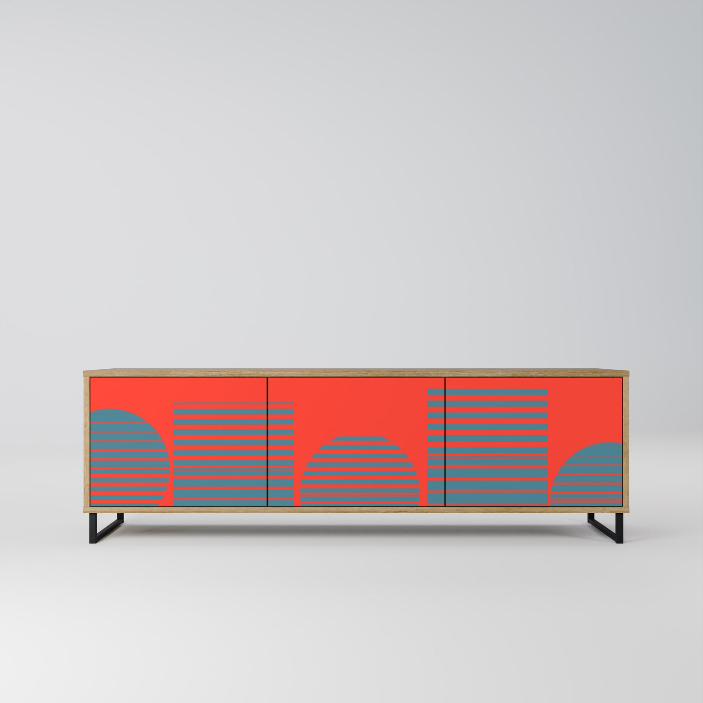 RISING GEOMETRY STARS 3-Door TV Stand in Oak Effect