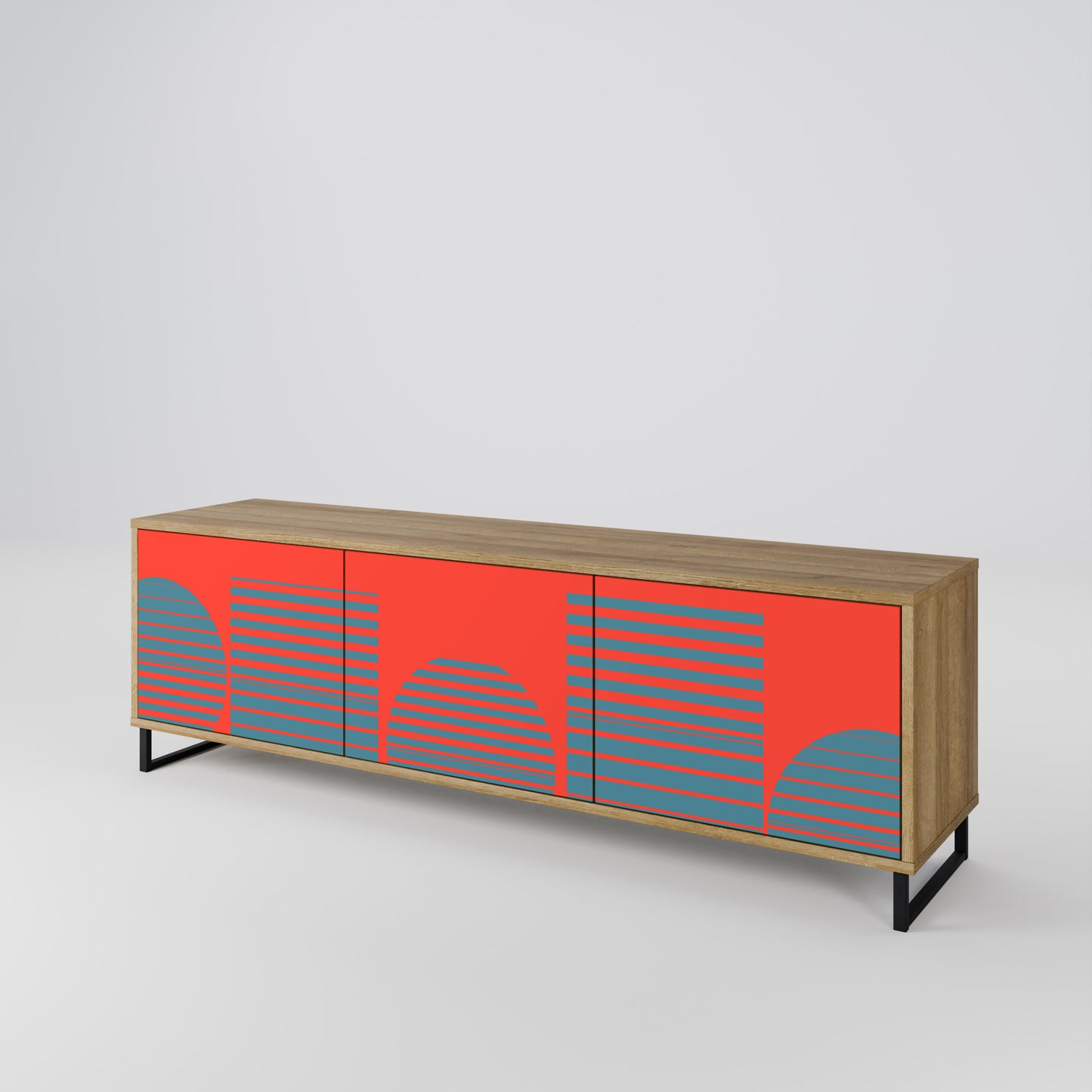 RISING GEOMETRY STARS 3-Door TV Stand in Oak Effect