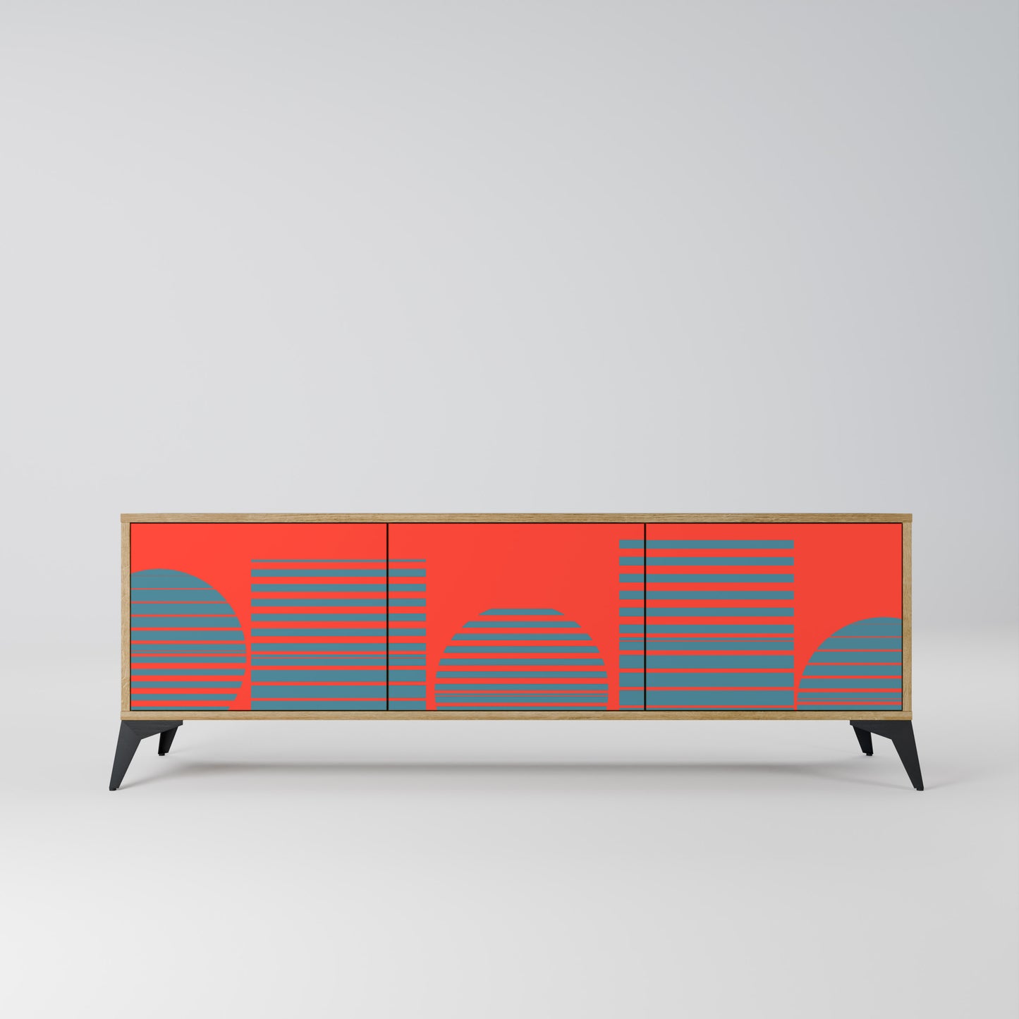RISING GEOMETRY STARS 3-Door TV Stand in Oak Effect
