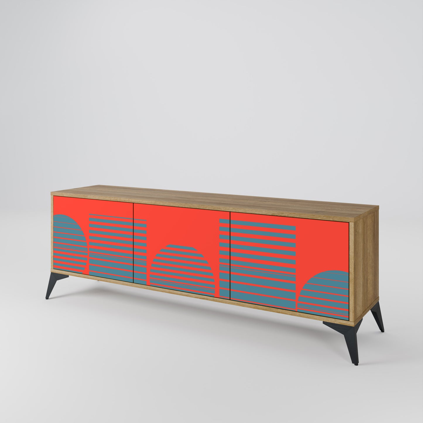 RISING GEOMETRY STARS 3-Door TV Stand in Oak Effect