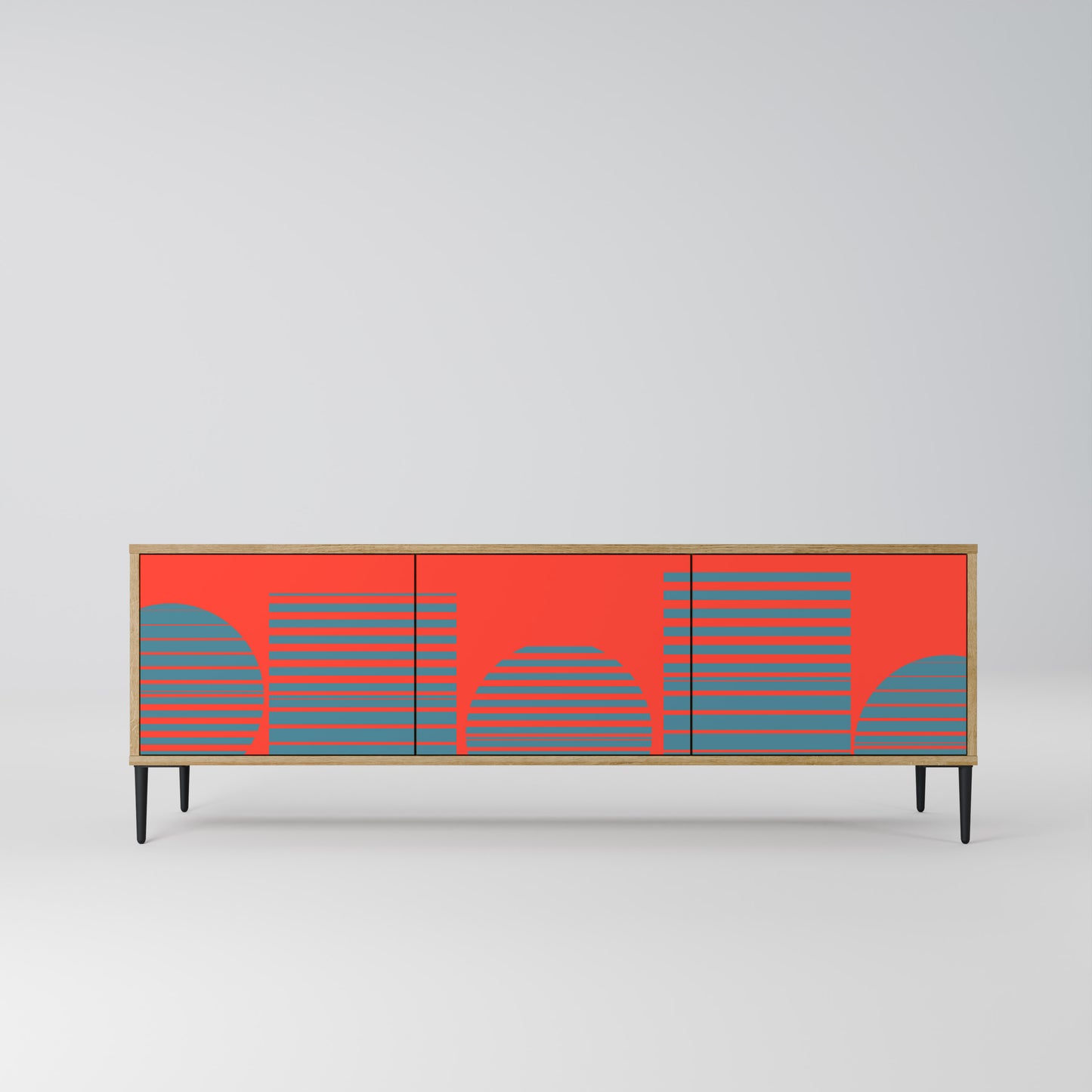 RISING GEOMETRY STARS 3-Door TV Stand in Oak Effect