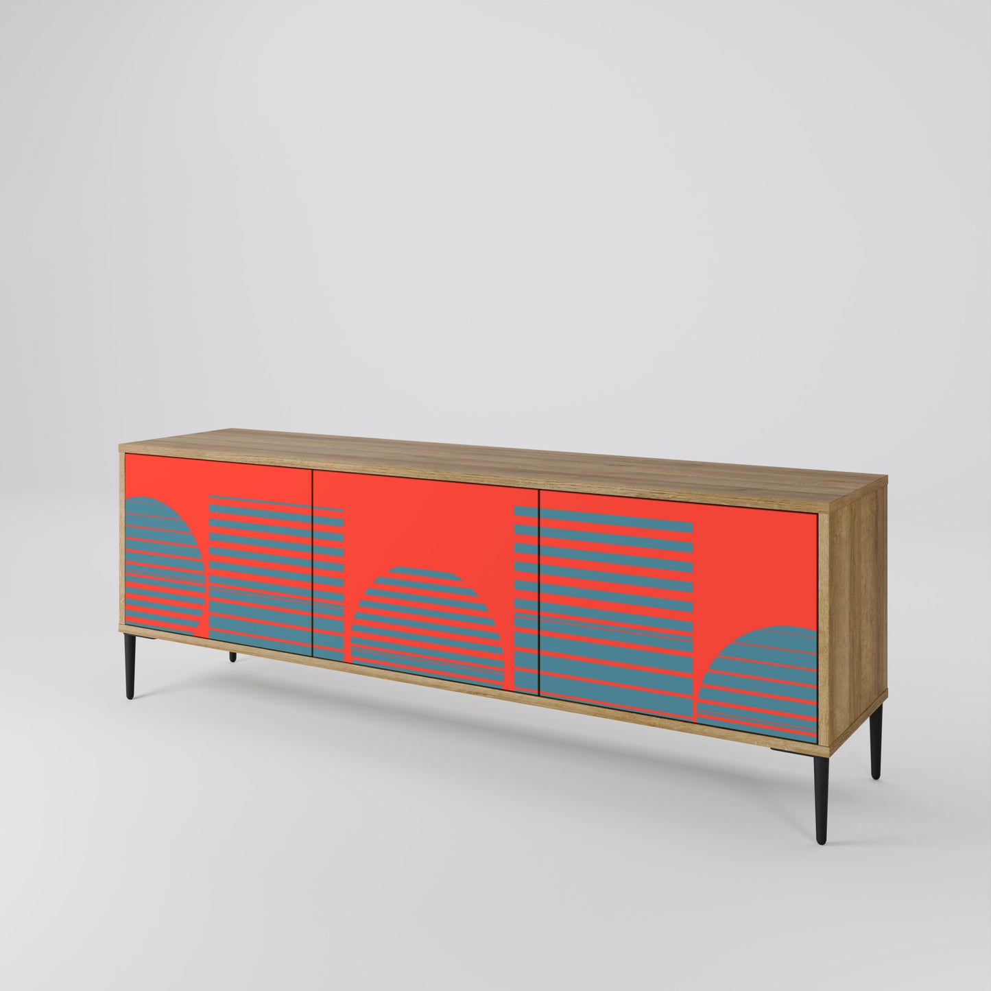 RISING GEOMETRY STARS 3-Door TV Stand in Oak Effect