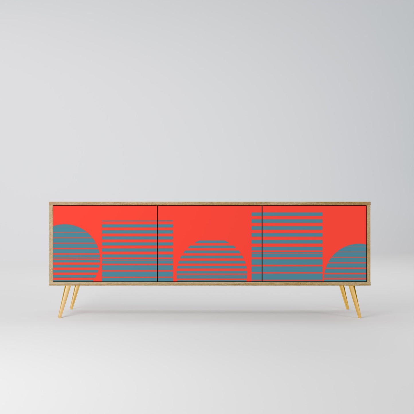 RISING GEOMETRY STARS 3-Door TV Stand in Oak Effect