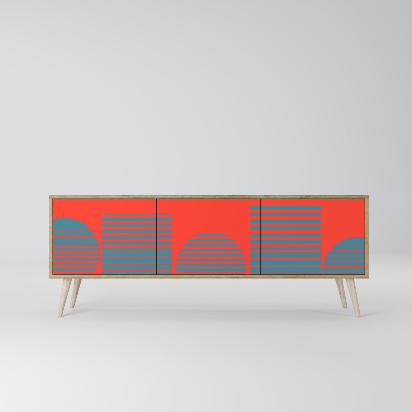 RISING GEOMETRY STARS 3-Door TV Stand in Oak Effect