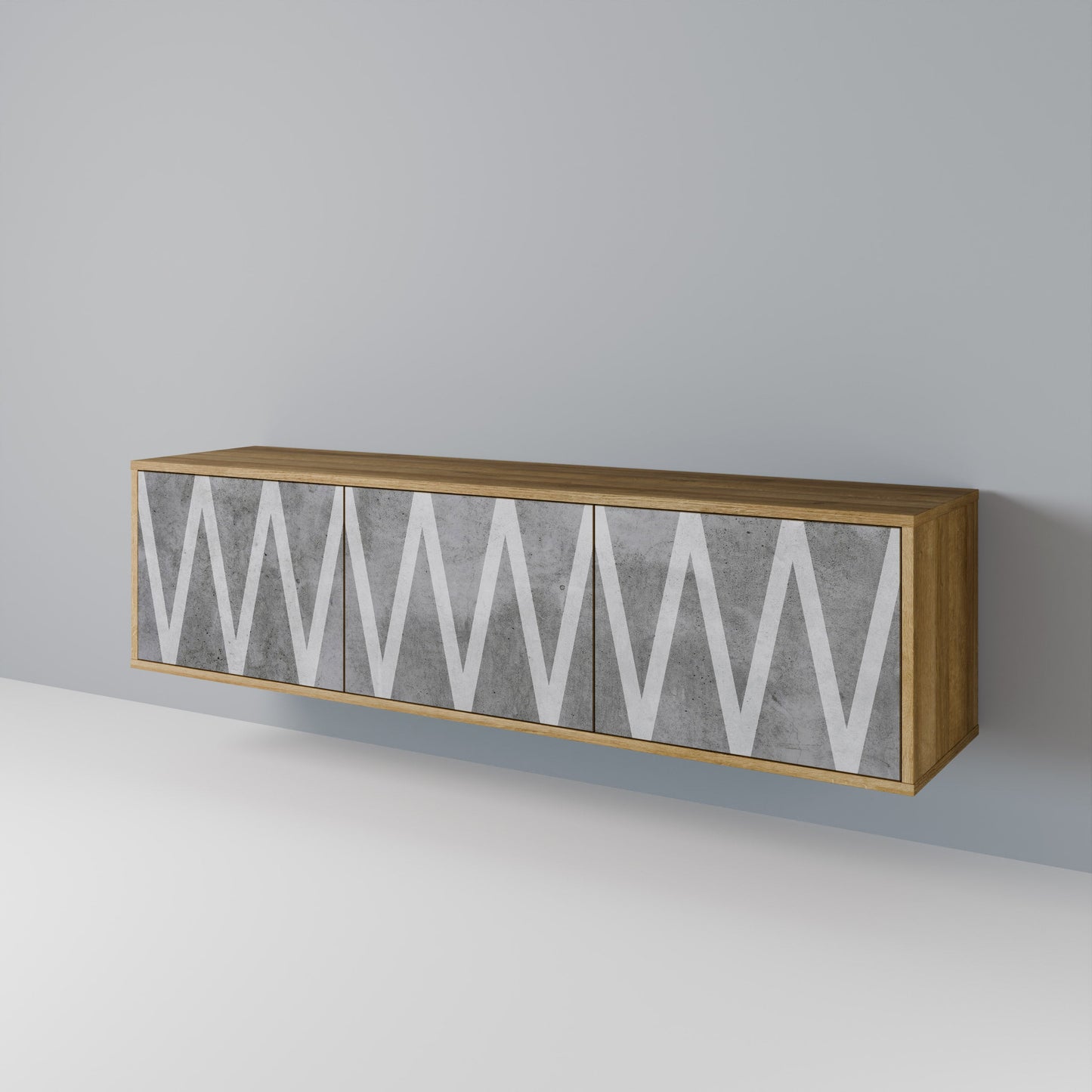 SOLID ZIG ZAG 3-Door TV Stand in Oak Effect