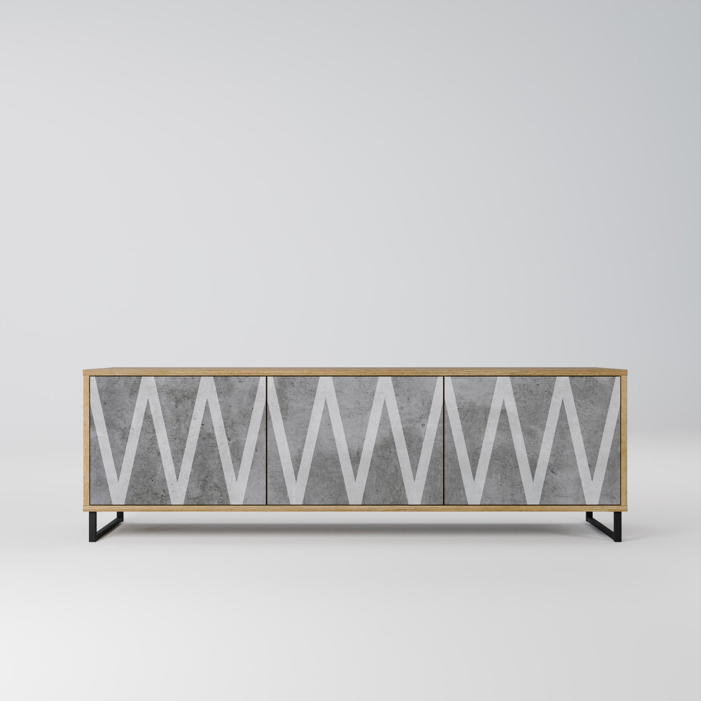 SOLID ZIG ZAG 3-Door TV Stand in Oak Effect