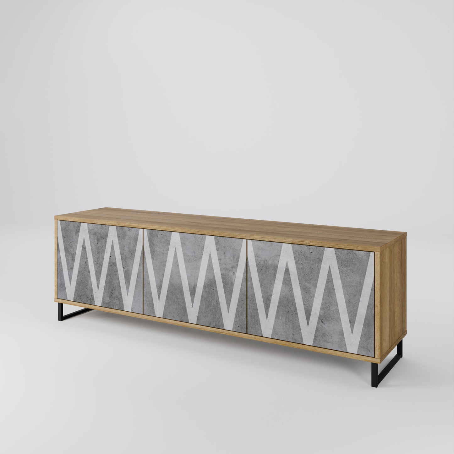 SOLID ZIG ZAG 3-Door TV Stand in Oak Effect
