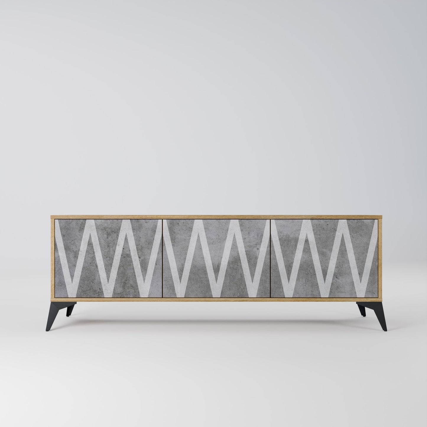 SOLID ZIG ZAG 3-Door TV Stand in Oak Effect