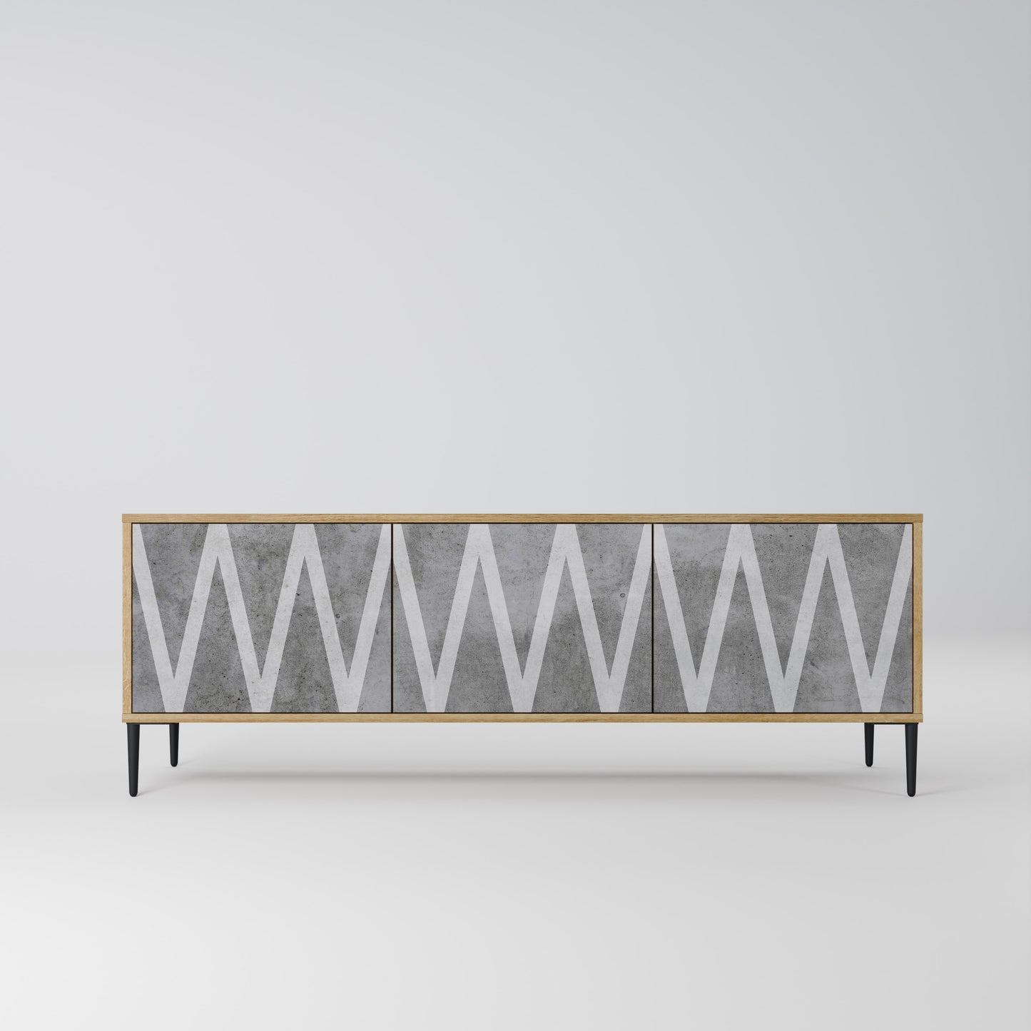 SOLID ZIG ZAG 3-Door TV Stand in Oak Effect