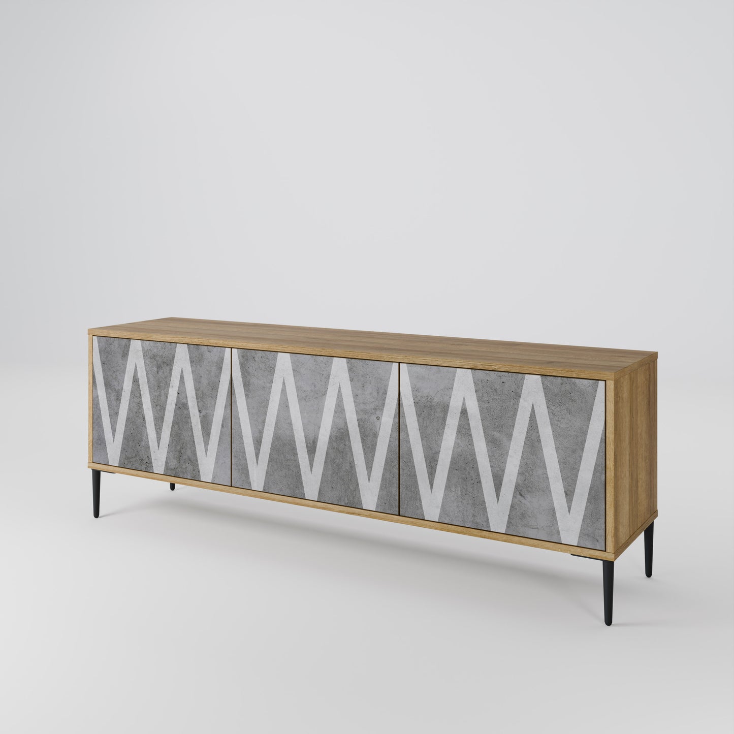 SOLID ZIG ZAG 3-Door TV Stand in Oak Effect