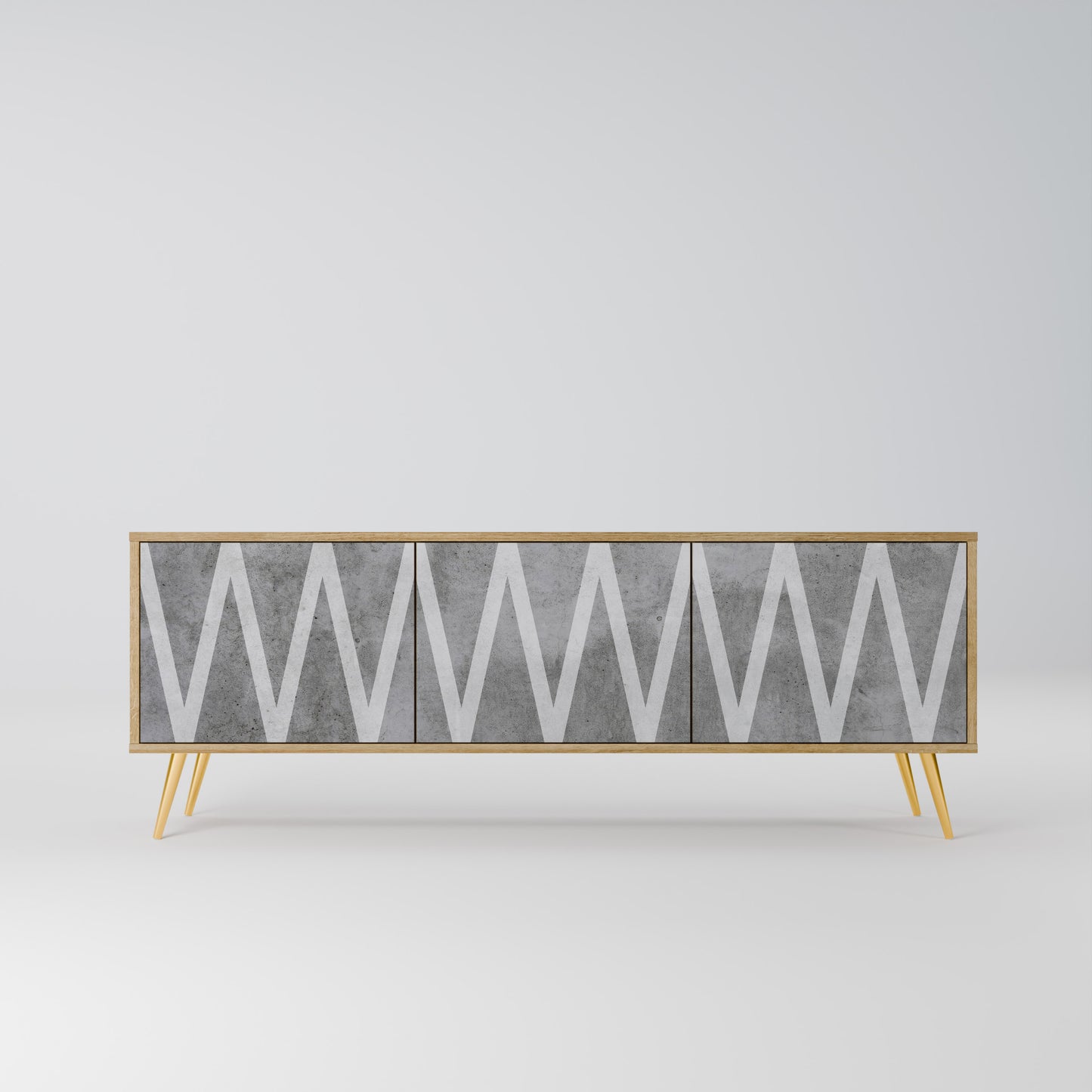 SOLID ZIG ZAG 3-Door TV Stand in Oak Effect
