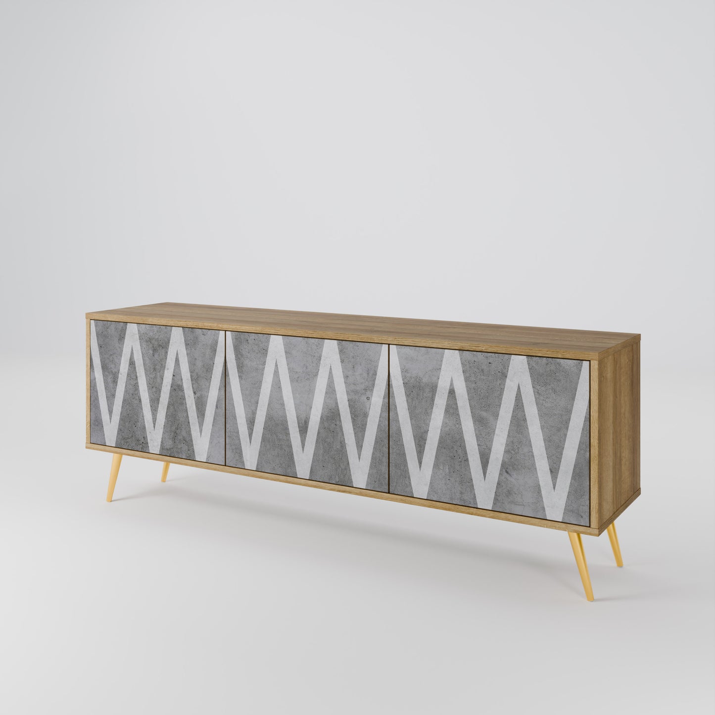 SOLID ZIG ZAG 3-Door TV Stand in Oak Effect