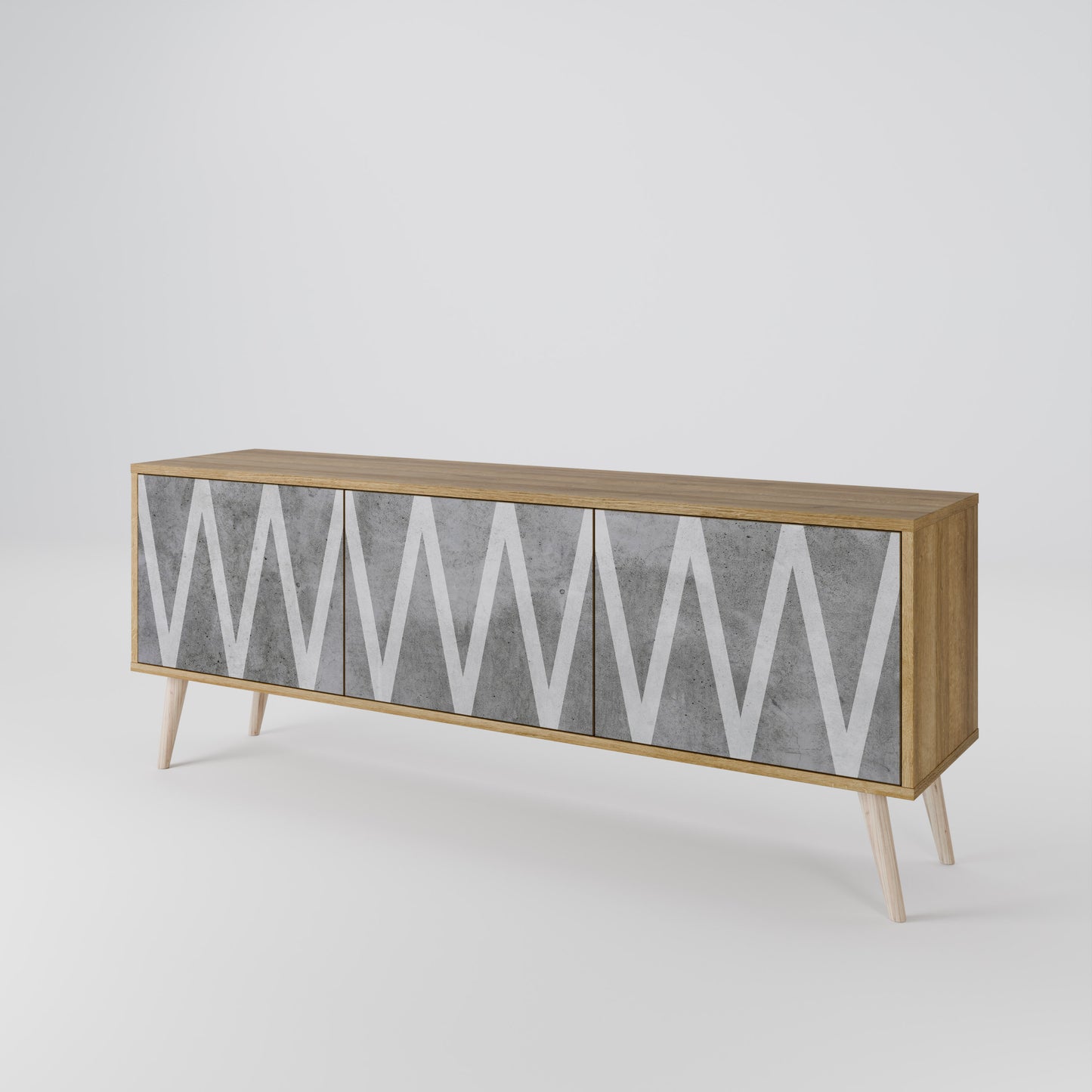 SOLID ZIG ZAG 3-Door TV Stand in Oak Effect