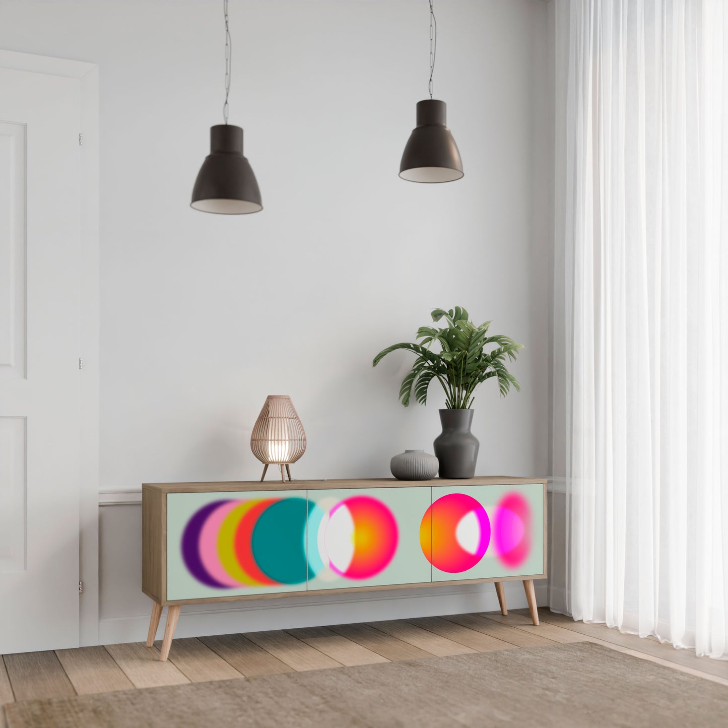 SYMPHONY OF COLORS 3-Door TV Stand in Oak Effect