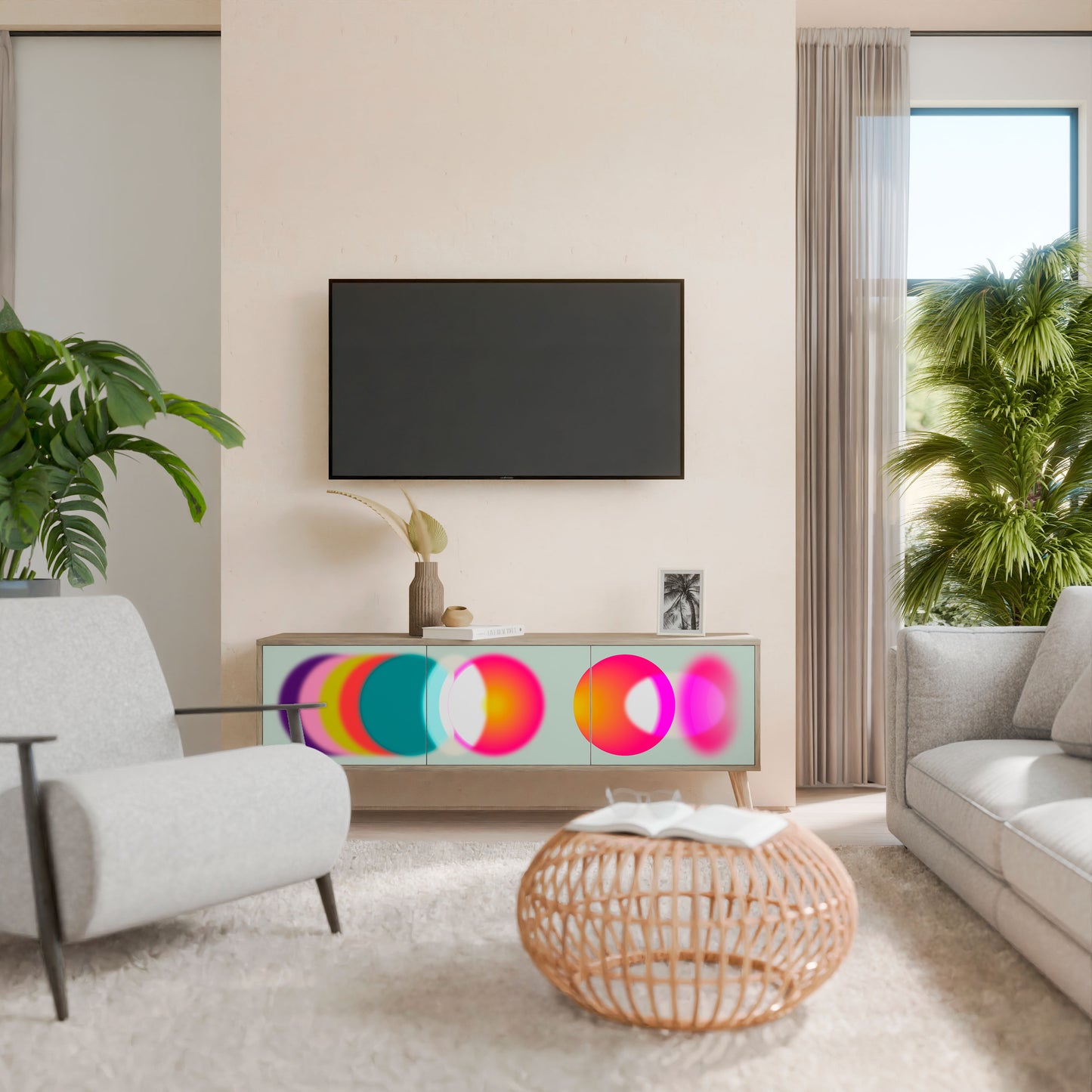 SYMPHONY OF COLORS 3-Door TV Stand in Oak Effect