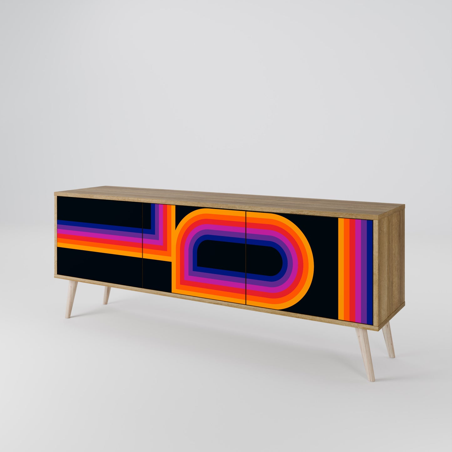 BLINDED BY THE LIGHTS 3-Door TV Stand in Oak Effect