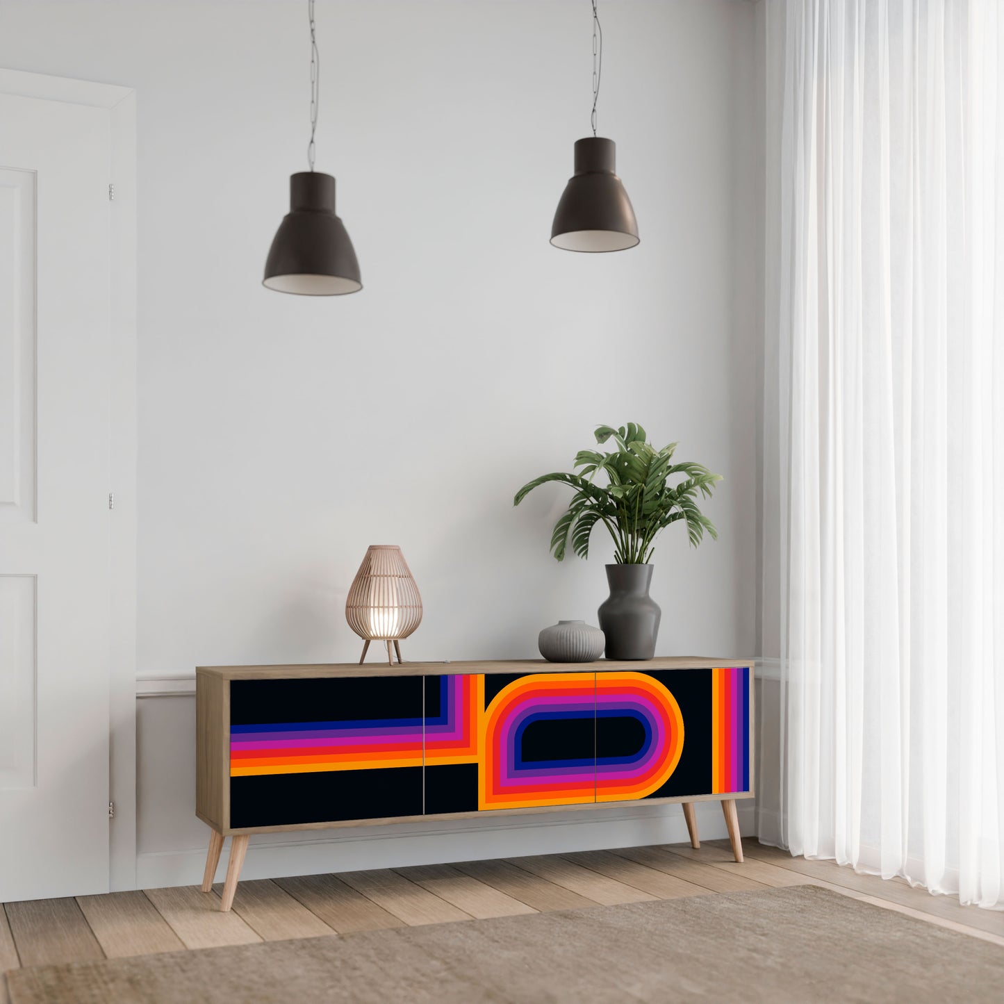 BLINDED BY THE LIGHTS 3-Door TV Stand in Oak Effect