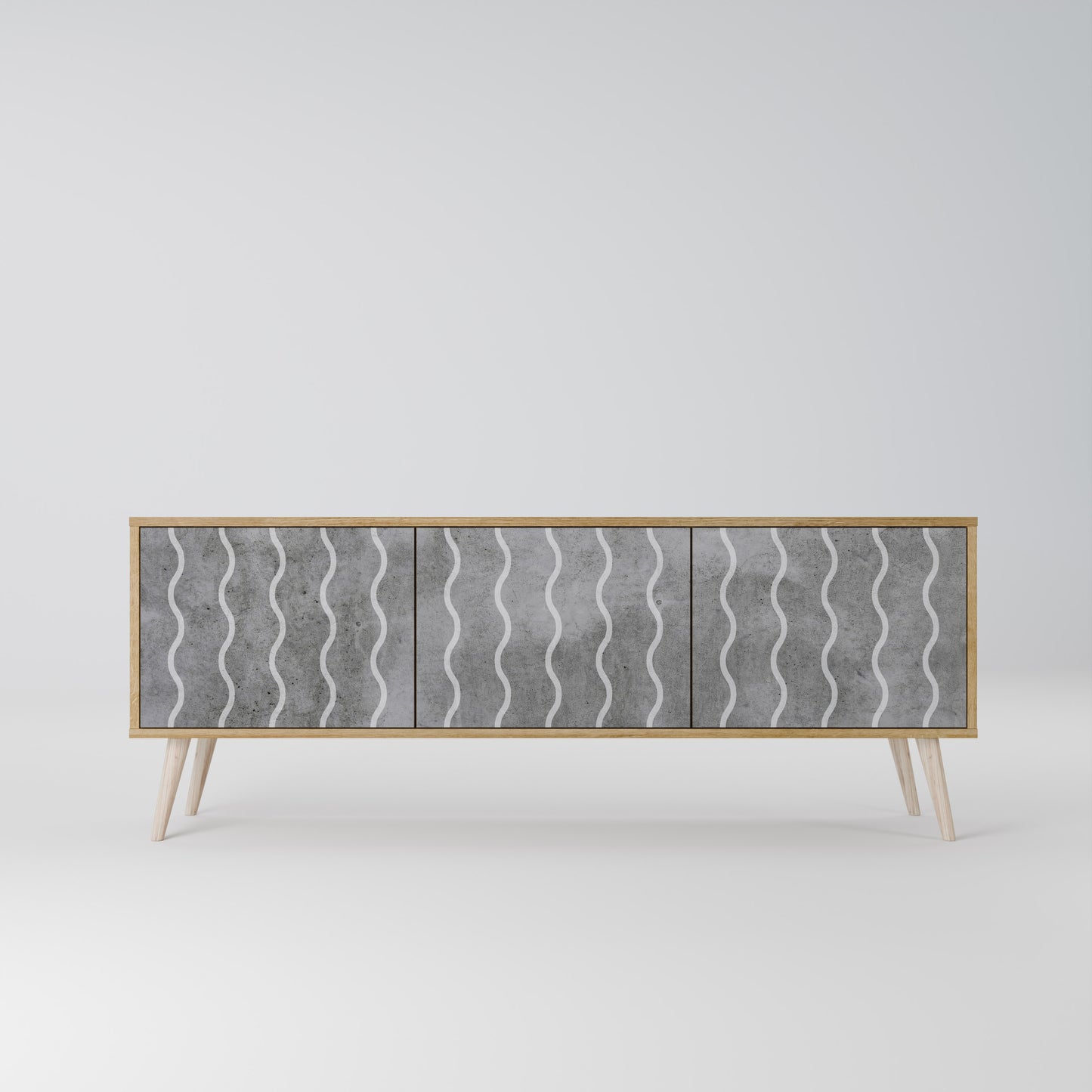 WAVES OF CONCRETE 3-Door TV Stand in Oak Effect
