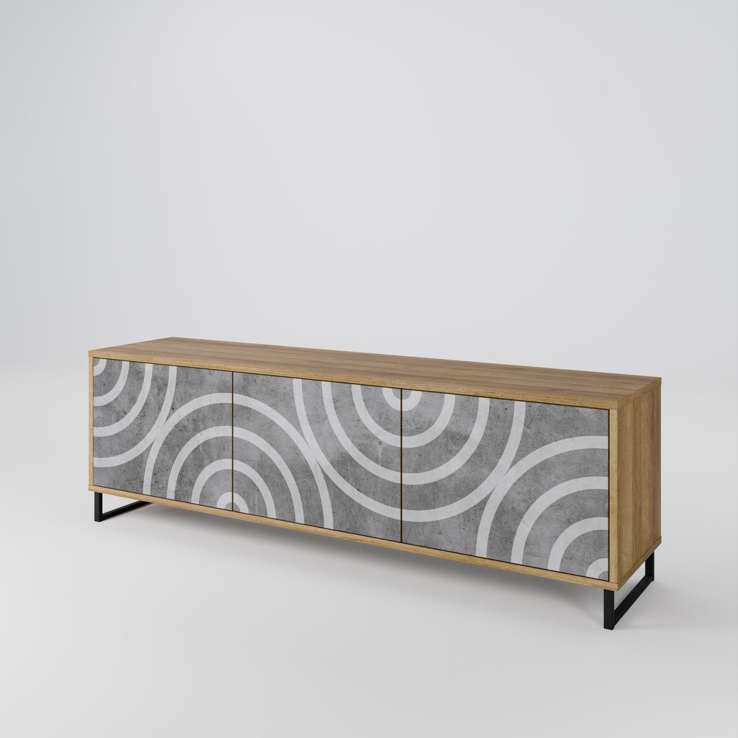 CIRCLE CONCRETE 3-Door TV Stand in Oak Effect