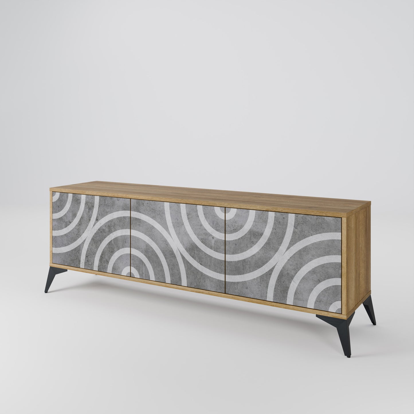 CIRCLE CONCRETE 3-Door TV Stand in Oak Effect
